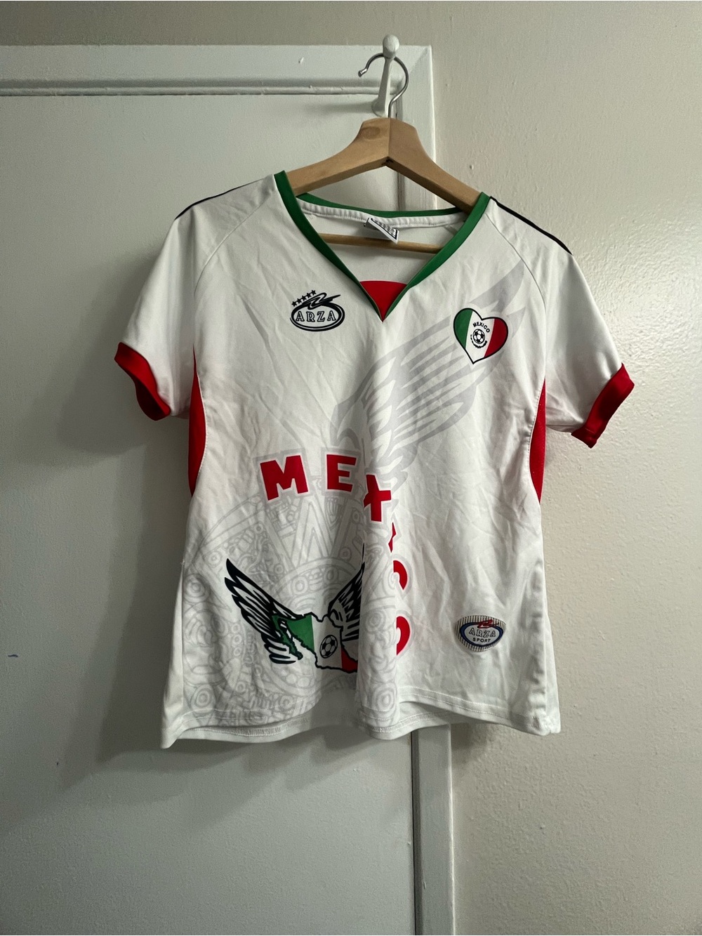 White Mexico Soccer Tee with Green & Red Accents